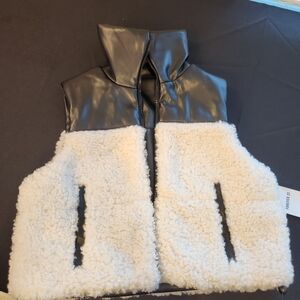 Forever 21 Black Faux Leather and Cream Sherpa Vest